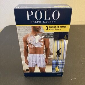3 Pk POLO RALPH LAUREN Men's XL Logo Classic Cotton Woven Boxers Assorted